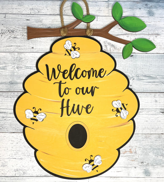 Welcome to Our Hive - Bee Door Hanger - Door Decor - Front Porch Decorations - Bee Hive Decor