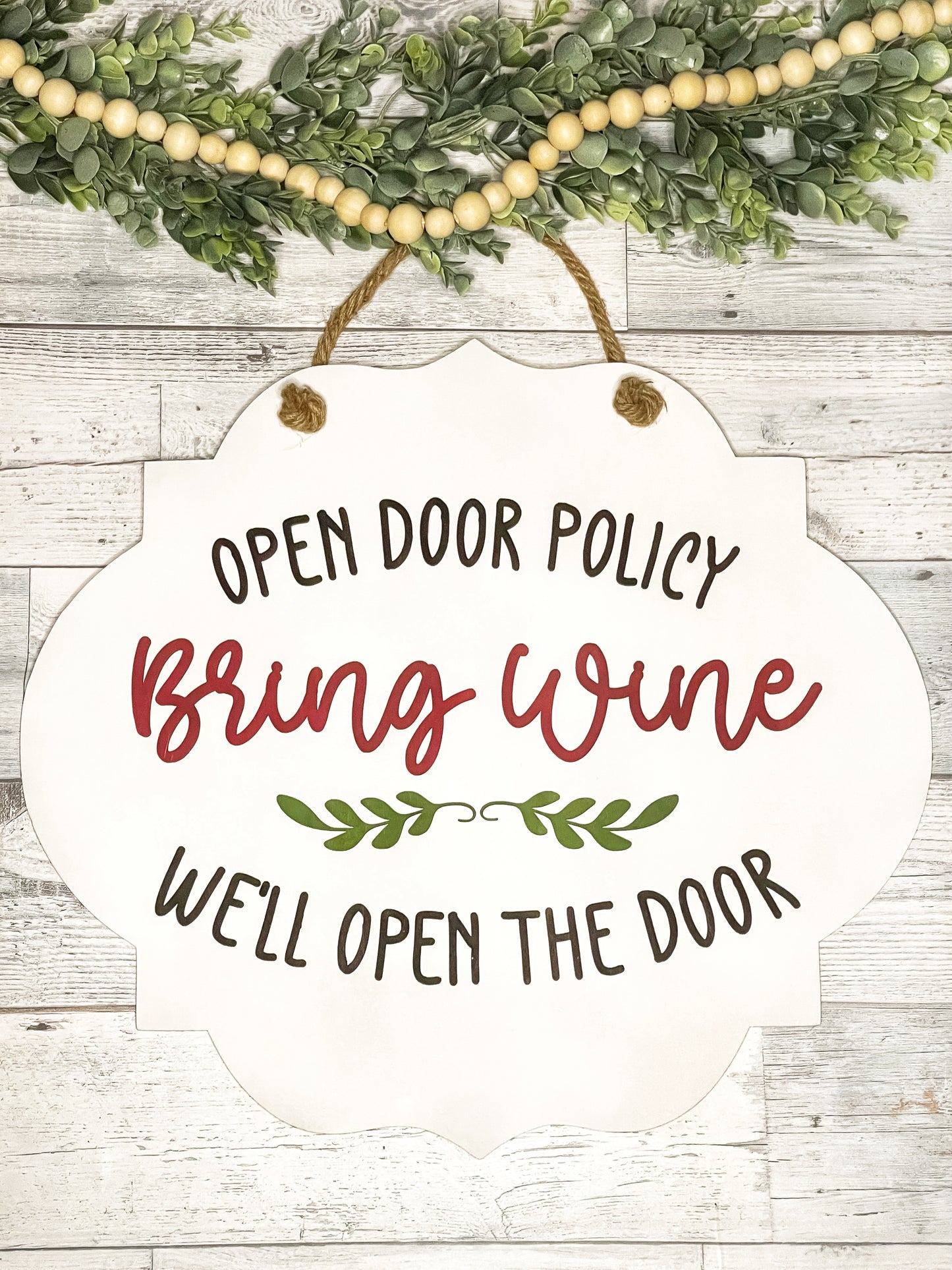 Open Door Policy Bring Wine We'll Open The Door - Wine Door Hanger - Door Decor - Front Porch Decorations