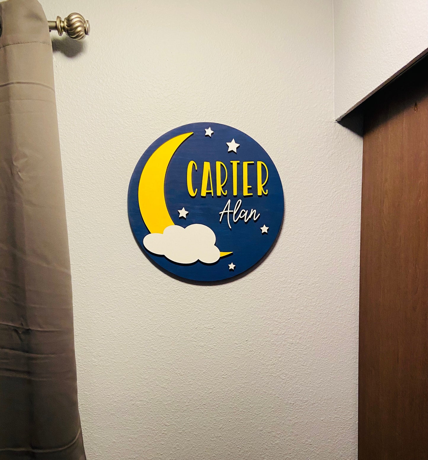 Moon and Stars Nursery Round - Custom Baby Name Sign - Personalized Wooden Sign - Customized Name Round - Baby Shower Gift