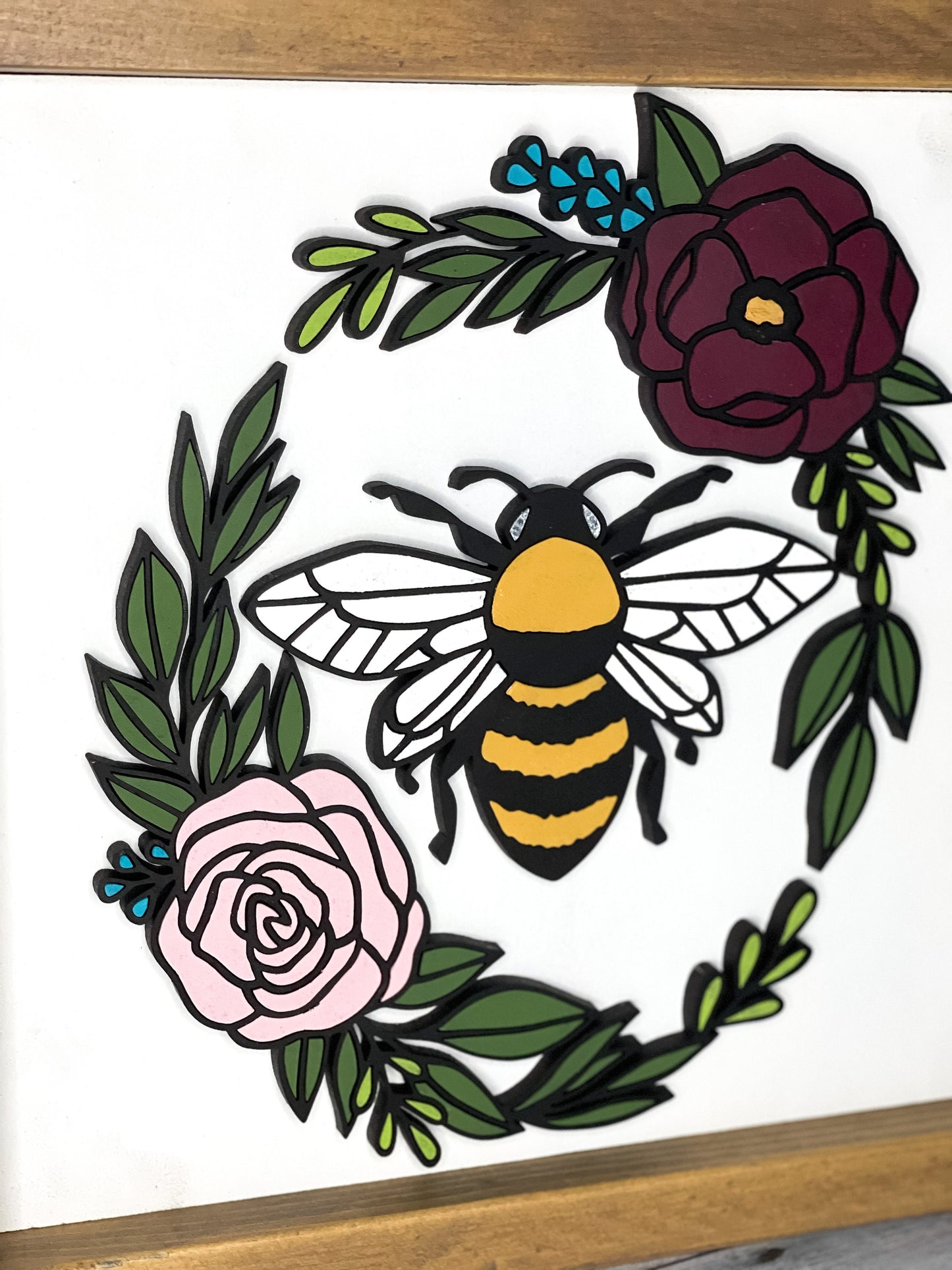 Bee Wood Sign - Bumble Bee Decor - Floral Sign - Farmhouse Home Decor