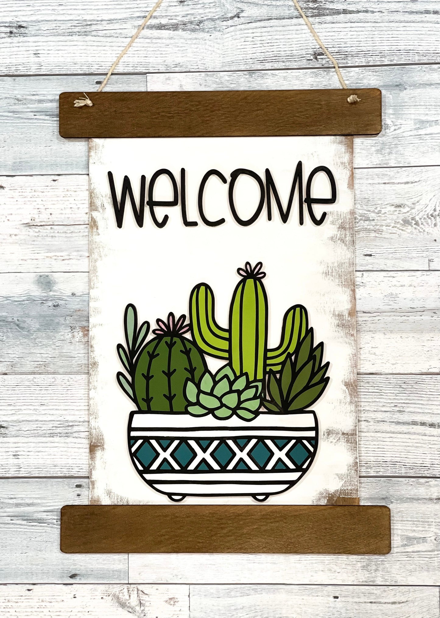 Succulent Welcome Sign - Plant Decor - Entryway Decor - Wood Scroll Sign