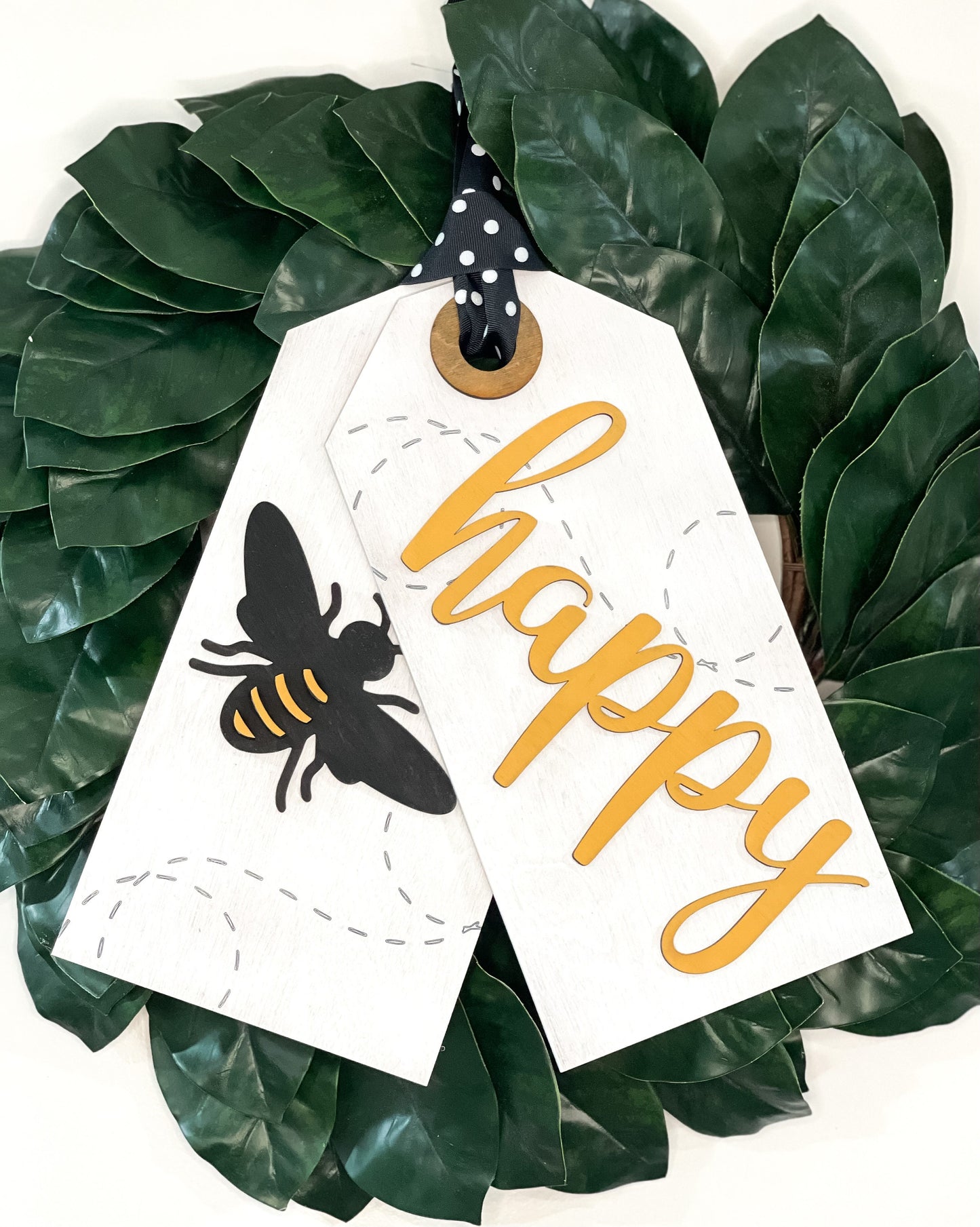 Bee Happy Door Tag - Bumble Bee Decor - Door Decor - Front Door Sign- Spring Sign