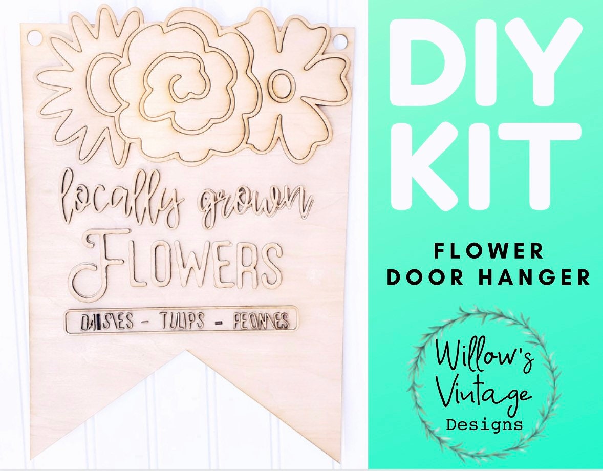 DIY Flower Door Hanger - Unfinished Wood Blanks - DIY Craft Kit - Spring Decor