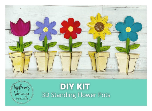 DIY 3D Standing Flower Pot - Spring DIY Kit - Unfinished Wood Blanks - Kids Craft