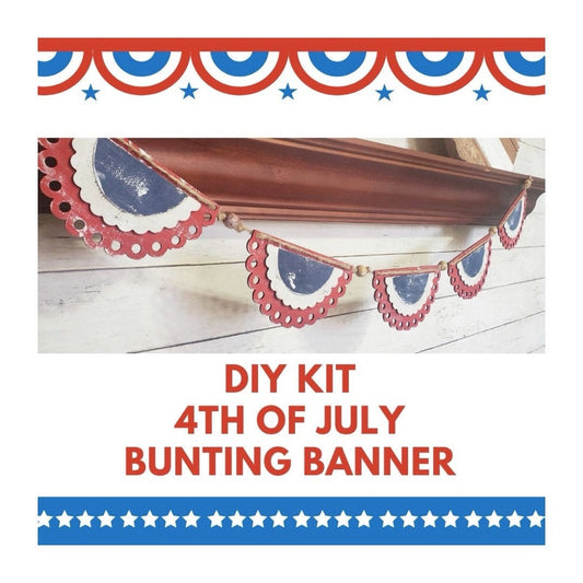 4th of July Bunting Banner DIY Kit - Fourth of July Craft Kit- Independence Day Decor - Summer Decoration - Unfinished Wood Blanks