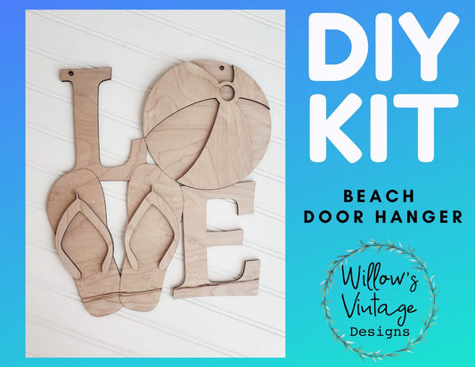 DIY Beach Door Hanger - Flip Flop Beach Ball Sign - Unfinished Wood Blanks - DIY Craft Kit - Summer Decor