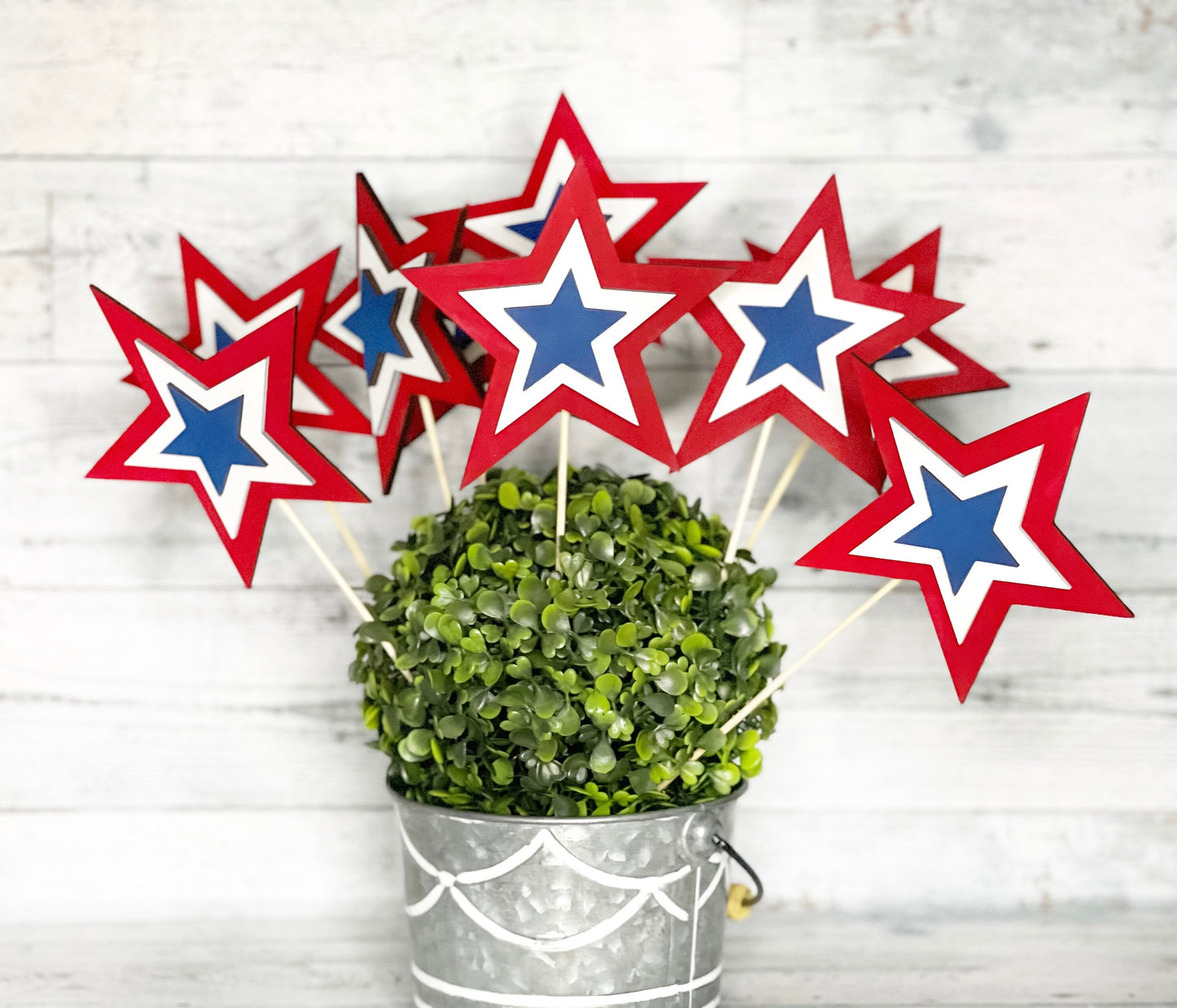 Patriotic Star Picks - 4th of July Decor - Red White and Blue Centerpiece - Independence Day Decorations - Floral Pick