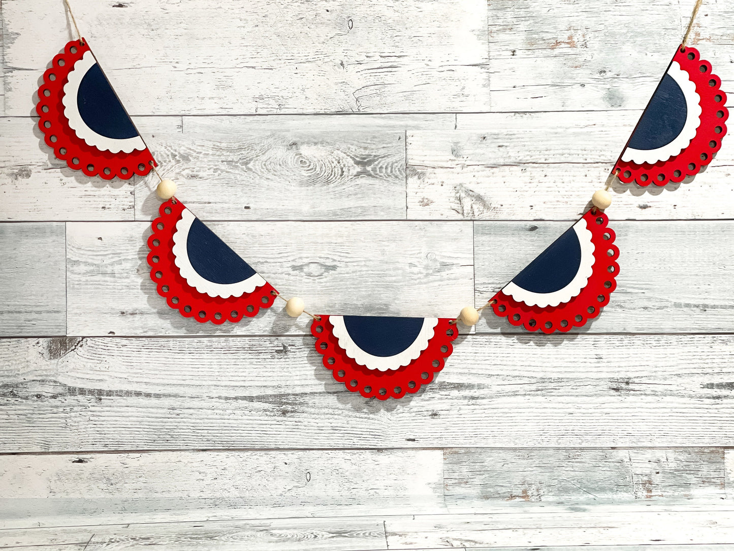 Patriotic Bunting Banner - 4th of July Decor - Red White and Blue Centerpiece - Independence Day Decorations - Wood Decor