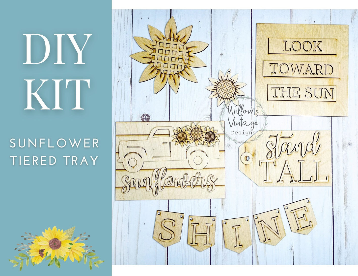 Sunflower Tiered Tray Set - DIY Kit - Three Tier Tray - Craft Kit