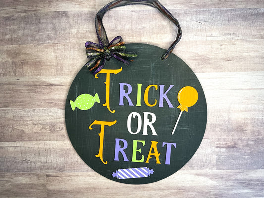Reversible Halloween Sign - Trick or Treat Sign - Halloween Door Hanger