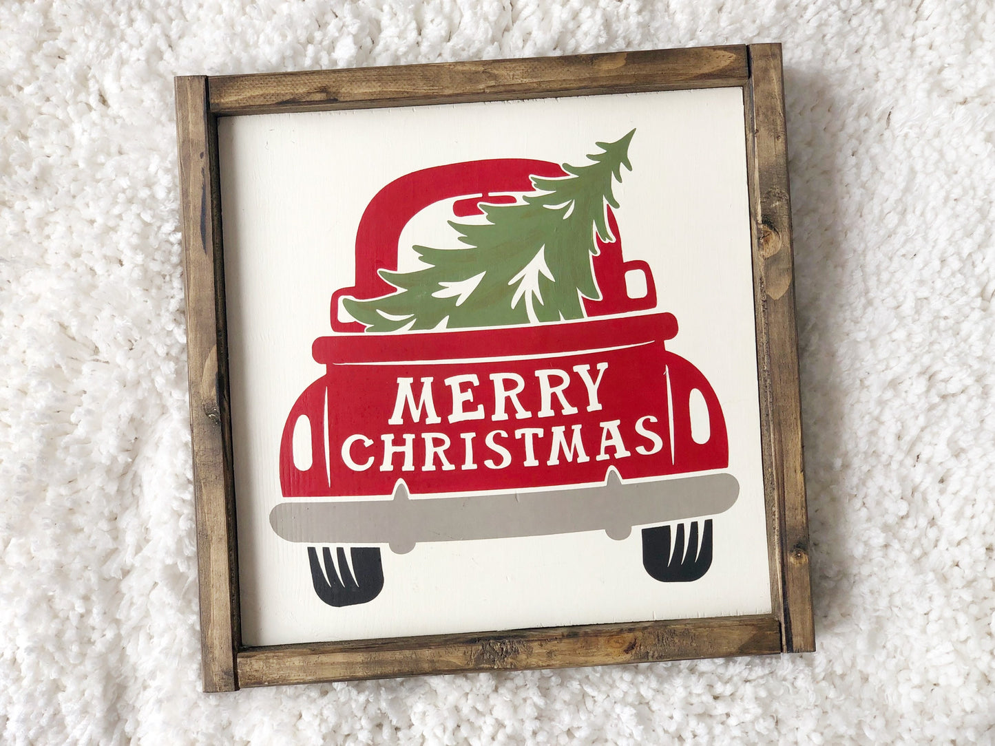 Merry Christmas Wood Sign - Vintage Red Truck Wall Hanging