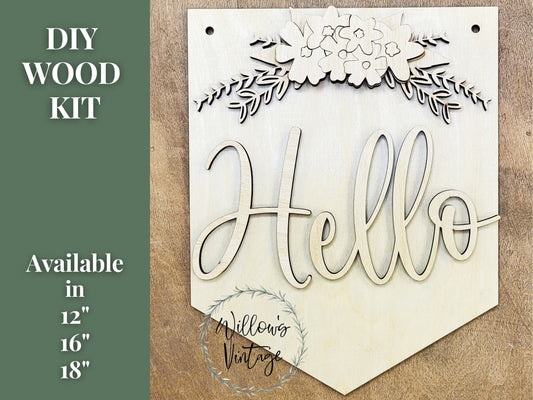 DIY Hello Floral Door Hanger - Unfinished Wood Blanks - DIY Craft Kit - Summer Spring Decor - Do It Yourself