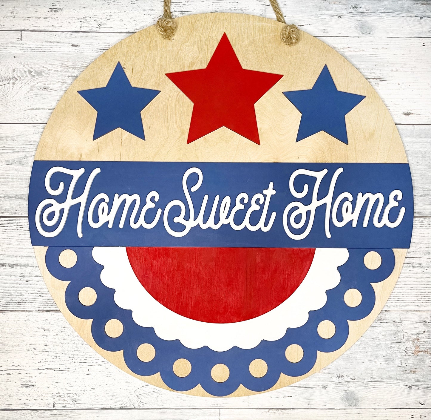 Home Sweet Home Patriotic Door Hanger - Americana Door Decor - Front Porch Decorations - Red White Blue Decor