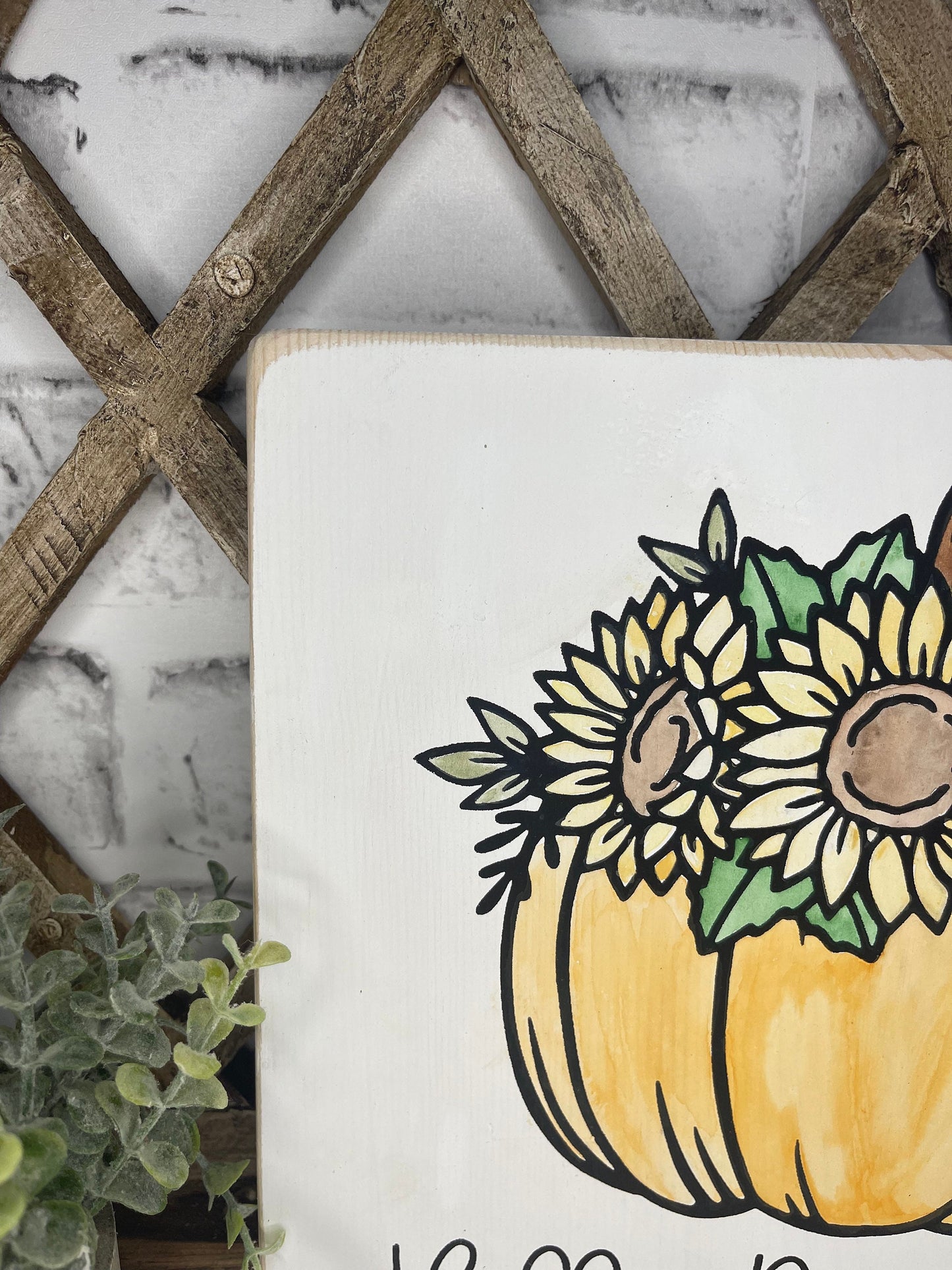 Flower Pumpkin Wood Sign - Hello Pumpkin - Sunflower Home Decor - Fall Shelf Sitter - Pumpkin Sunflower Wall Hanging