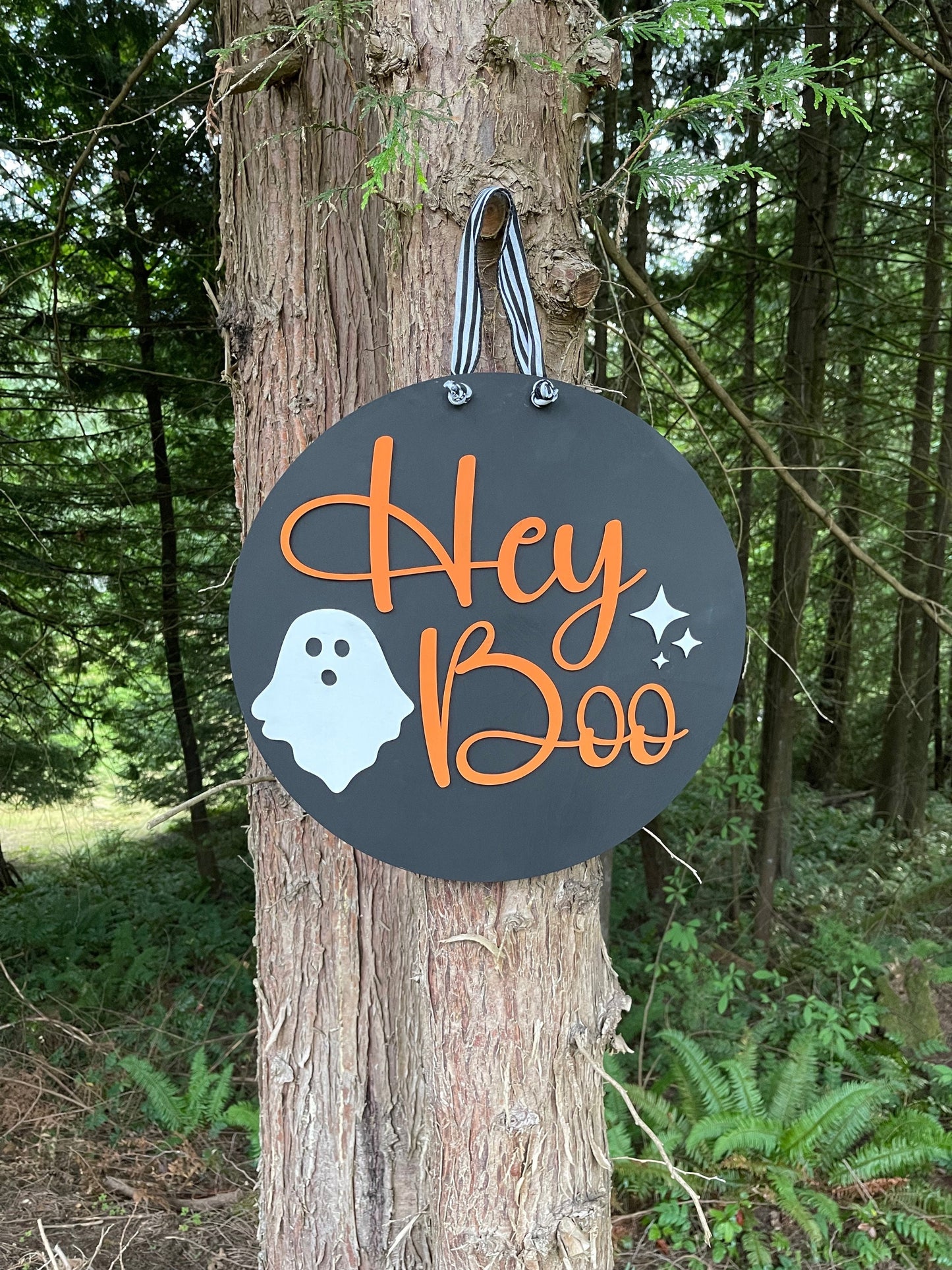 Hey Boo Wooden Halloween Door Hanger - Spooky Porch Decor- Ghost Door Sign
