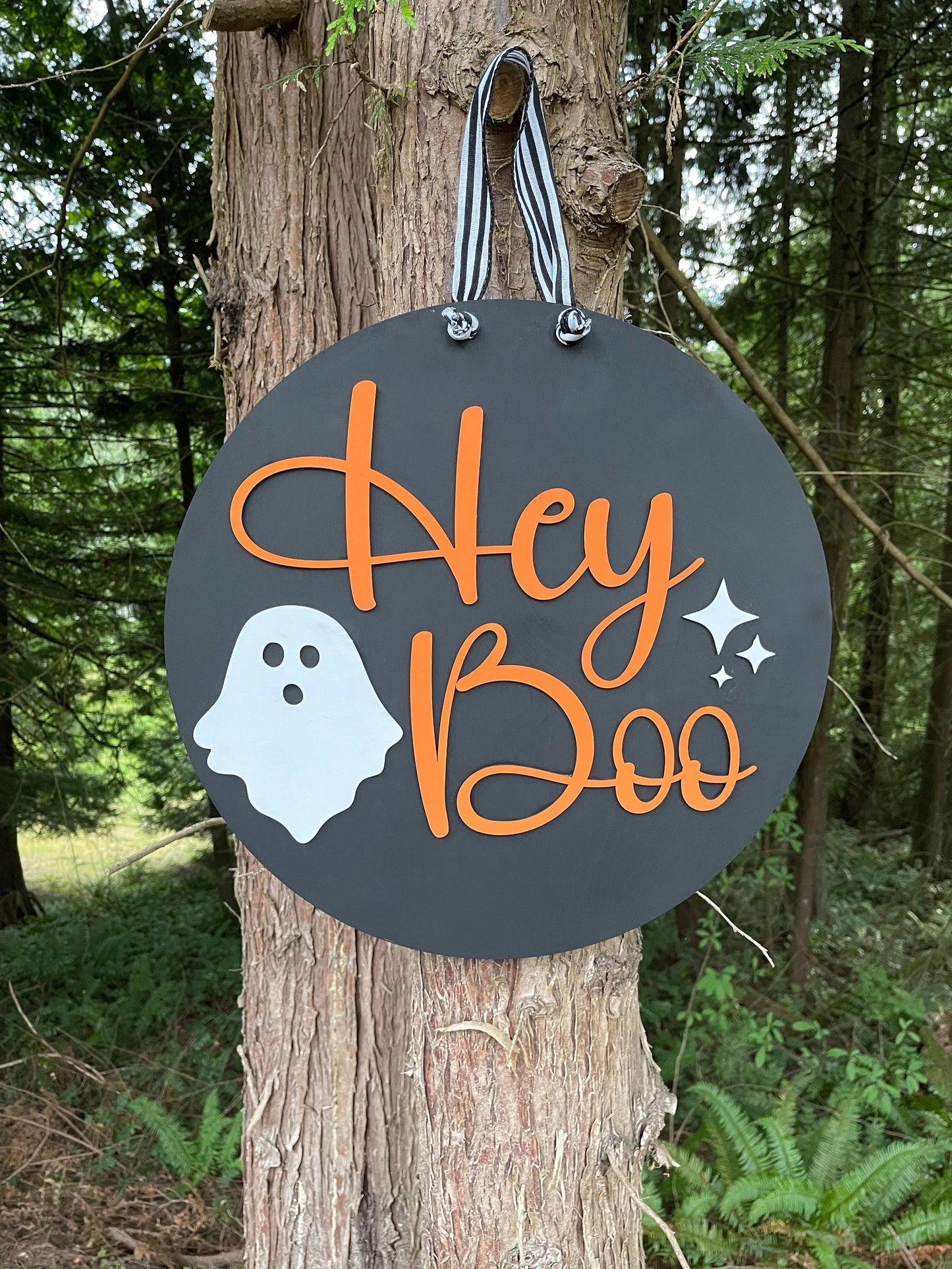 Hey Boo Wooden Halloween Door Hanger - Spooky Porch Decor- Ghost Door Sign