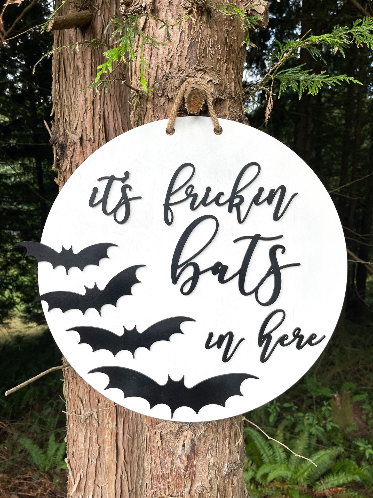 It’s Frickin Bats In Here Halloween Door Hanger - Funny Halloween Door Sign - Bat Decor