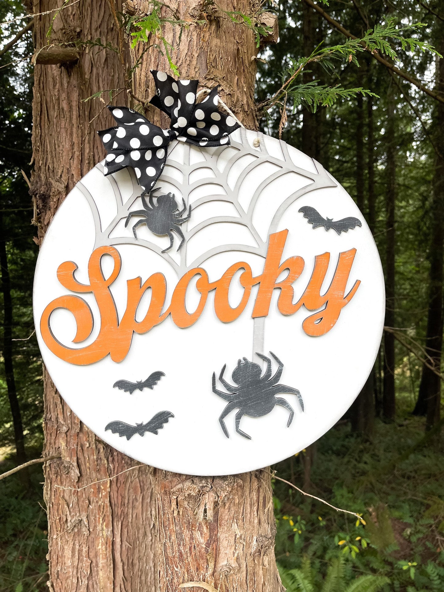 Spooky Halloween Door Hanger - Spider Web Fall Porch Decor